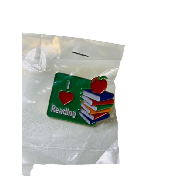 Lapel Pin "I Love Reading" Positive Promotions Books Apple 1" New - Picture 3 of 5